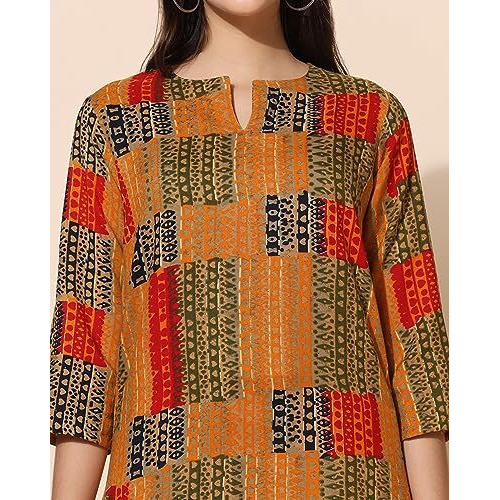 Toplot Co-Ord Set For Women Printed Straight Kurta With Pant (Simple-Pair-5141-Yellow-Xl)