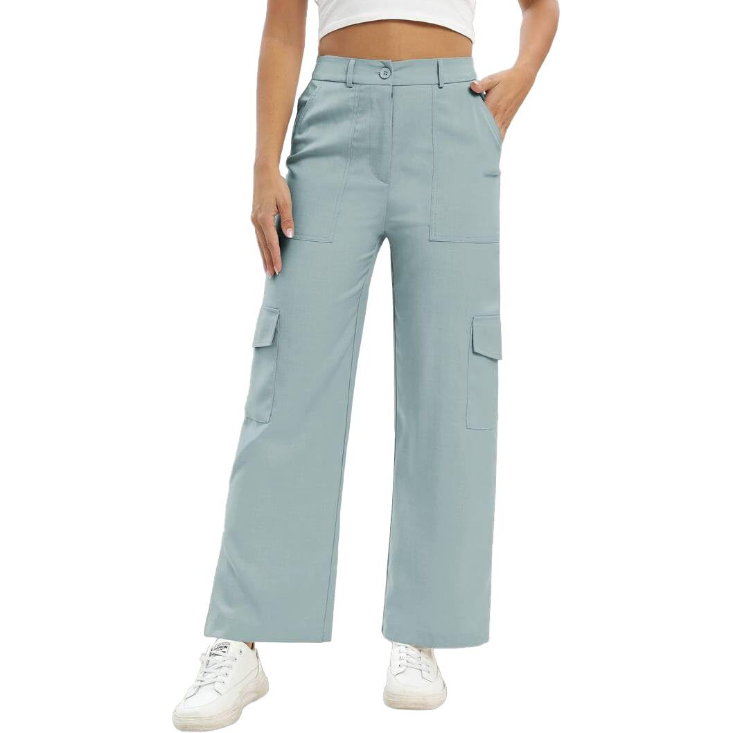 Toplot Cotton Multi-Pocket Cargo Pant For Women (Straight-Cargo-5191-Silver-30)
