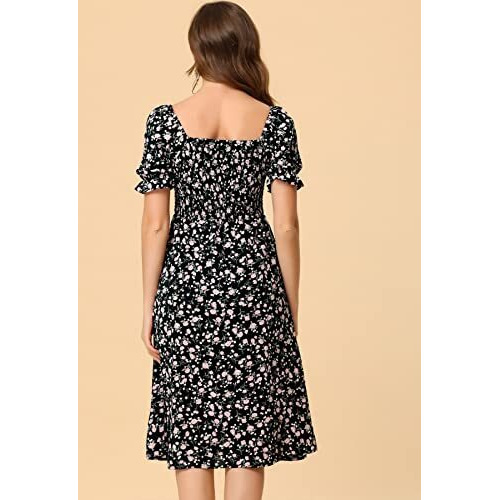 Toplot Dresses For Women Knee Length With Floral Print(Dress-5107-Black-L)