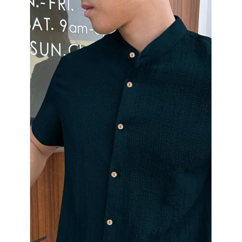 Toplot Polyester Men's Solid Regular Fit Shirt (Popcorn-Mandarin-5210-Teal-Xxl_Teal