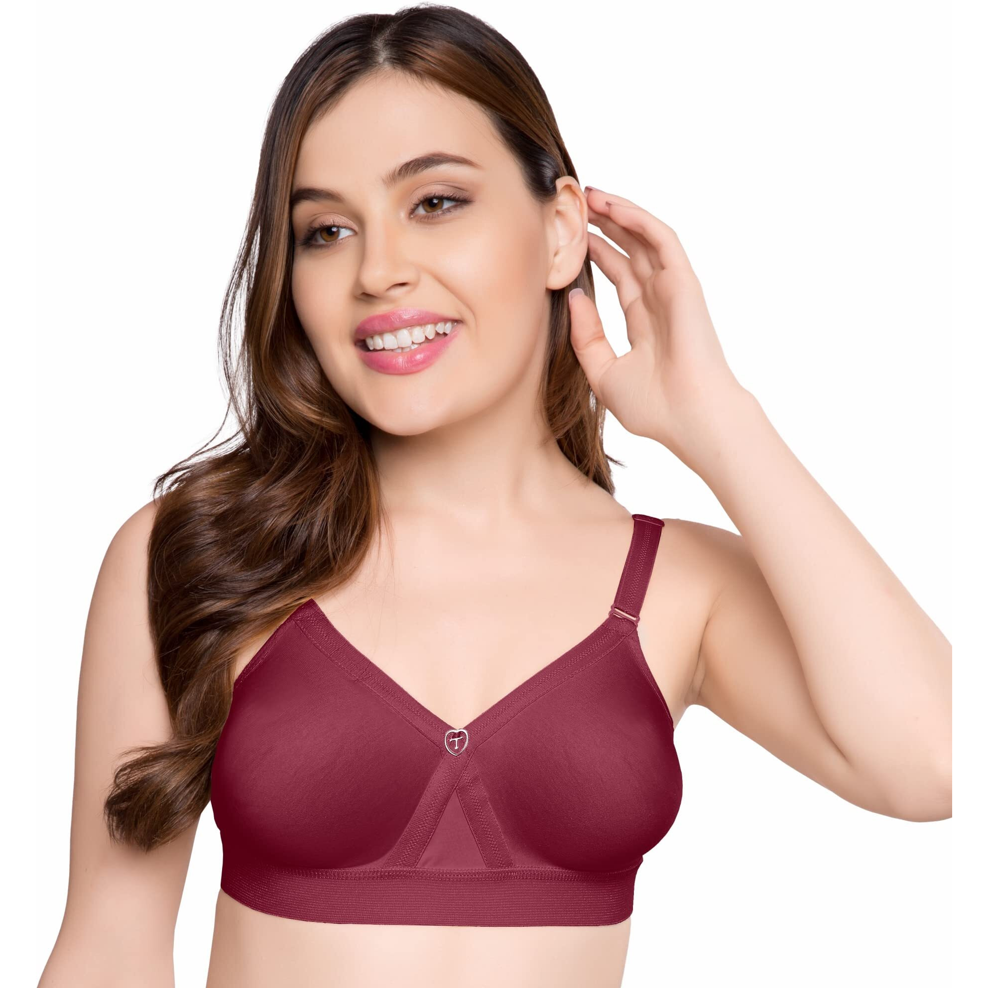 Trylo Women's Cotton T-Shirt Bra Women's Non-Wired Bra (Alpa_Marun_38E)
