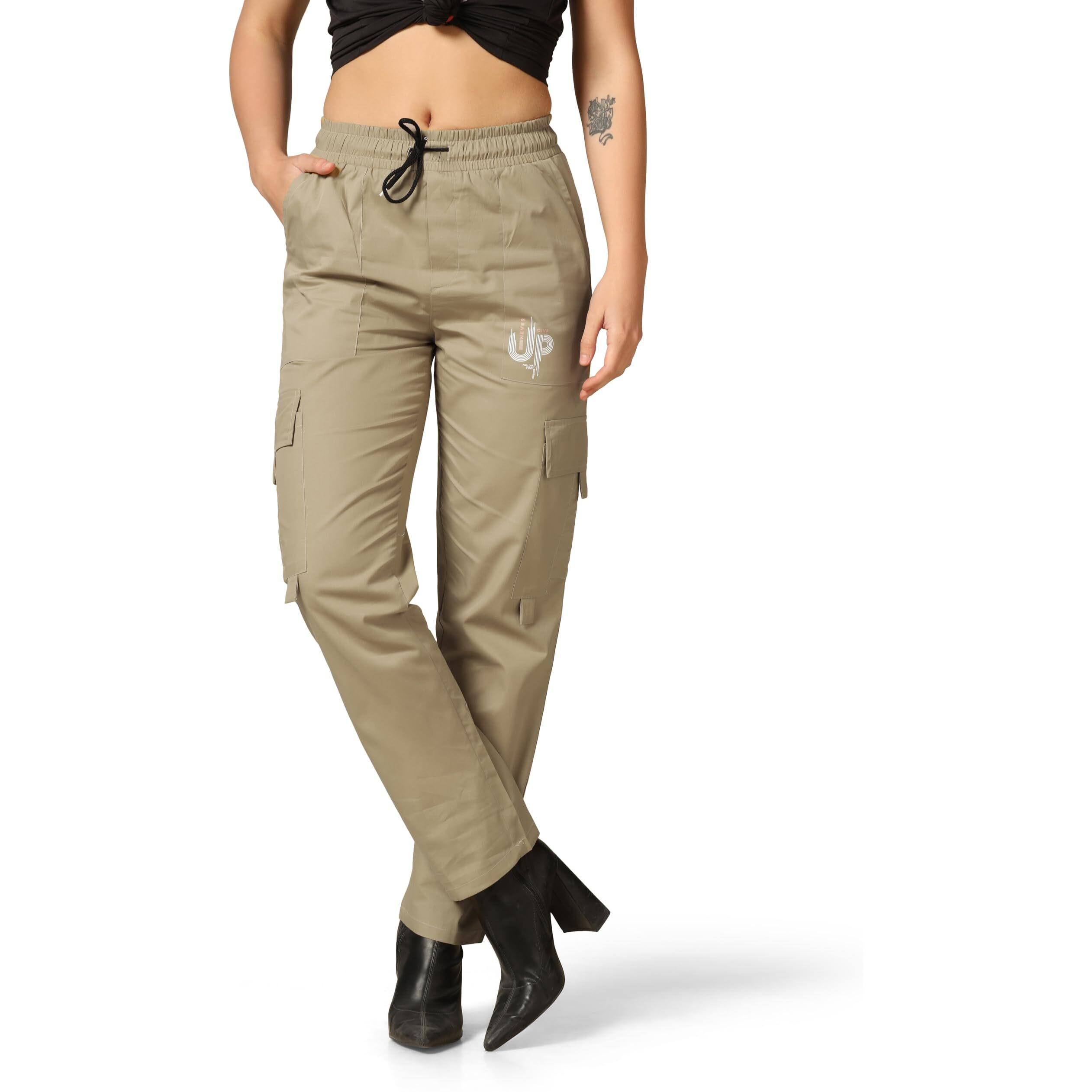 Toplot Cotton Multi-Pocket Cargo Pant For Women (Women-Up-Cargo-5178-Gold-38) Brown