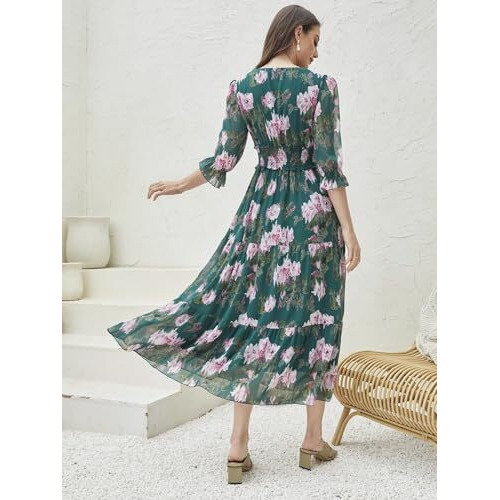 Toplot Dress For Women With Floral Print (Dress-5133-Rama-M) Turquoise