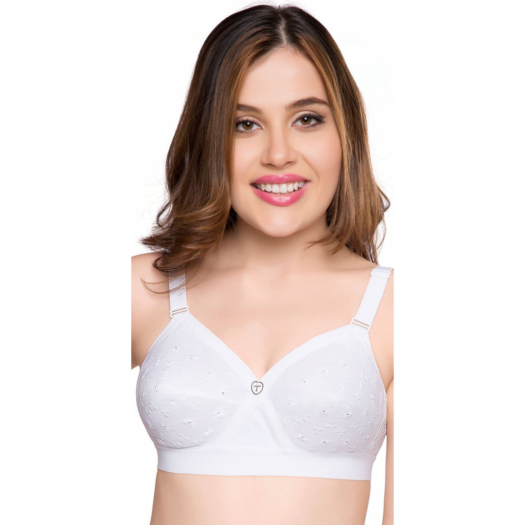 Trylo Women's Cotton T-Shirt Bra Women's Non-Wired Bra (Krutika Chiken_White_38H)