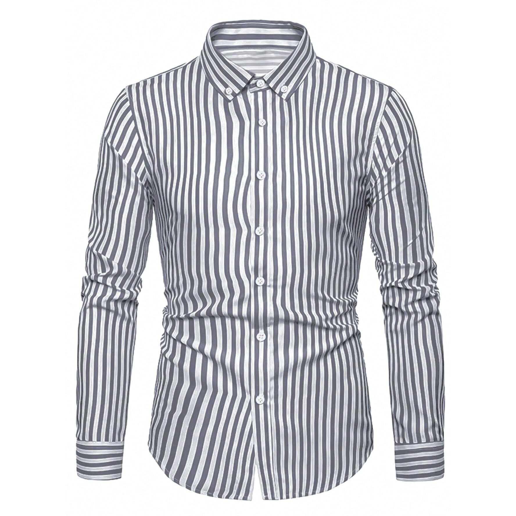Toplot Shirt For Men || Mens Casual Shirts || Full Sleeve || Regular Fit || Striped (Strip-Shirt-5219-Grey-M)