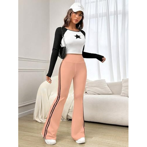 Toplot Women's Flare Leg Bell Bottom Pants Trouser (Pant-5159-Peach-36)