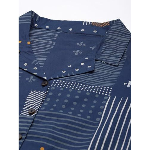 Toplot Crop Shirt For Women With Collared V Neck (Crop-Shirt-5153-Navy-Xs)