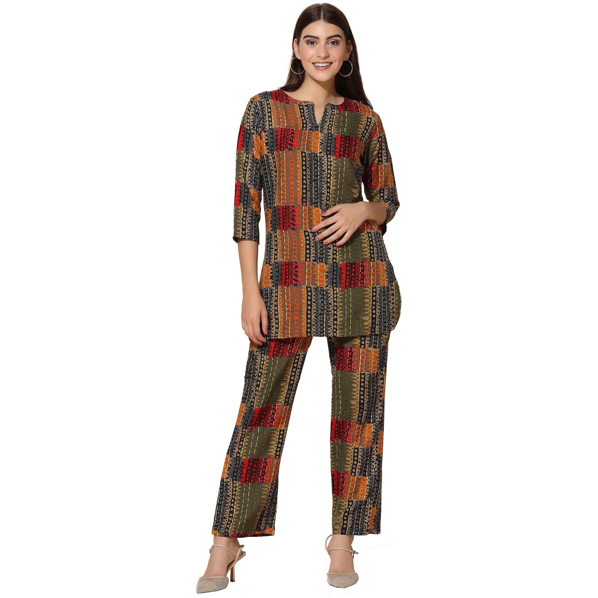 Toplot Co-Ord Set For Women Printed Straight Kurta With Pant (Simple-Pair-5141-Navy-S) Blue