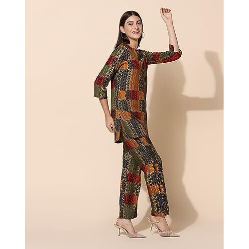 Toplot Co-Ord Set For Women Printed Straight Kurta With Pant (Simple-Pair-5141-Navy-S) Blue