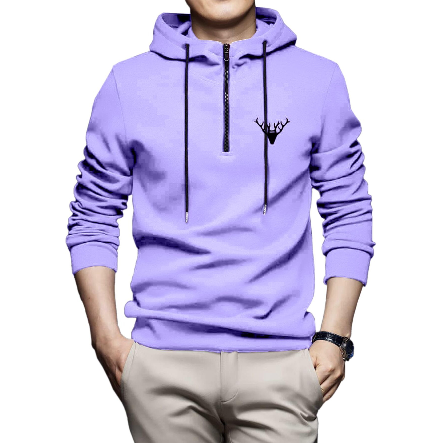 Toplot Men's Woolen Blend Solid Hoodie With Hooded Neck (Zip-Hoodie-5146-Purple-L)