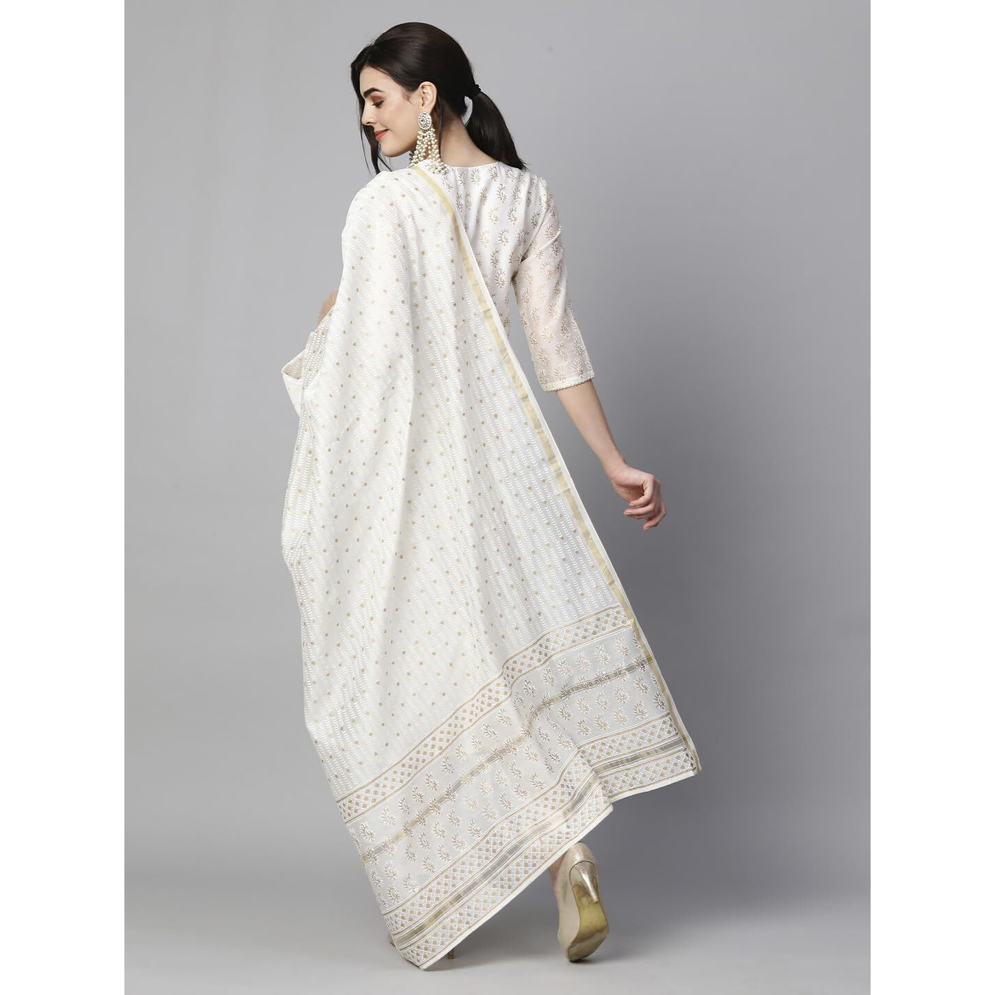 Gosriki Women's Chanderi Cotton Straight Printed Kurta With Pant & Dupatta (Saligram Cream-Gs_3Xl_Cream_Xxx-Large)