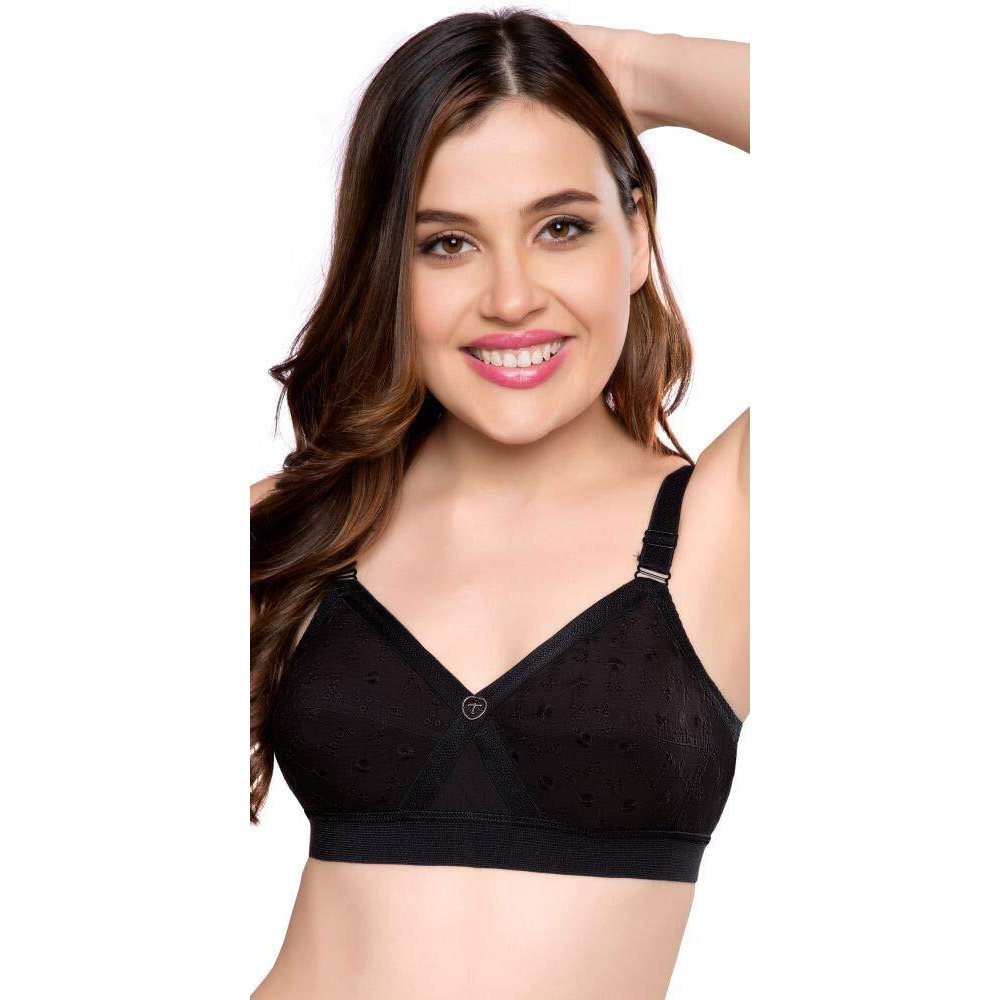 Trylo Women's Cotton T-Shirt Bra Women's Non-Wired Bra (Krutika Chiken_Black_42D)