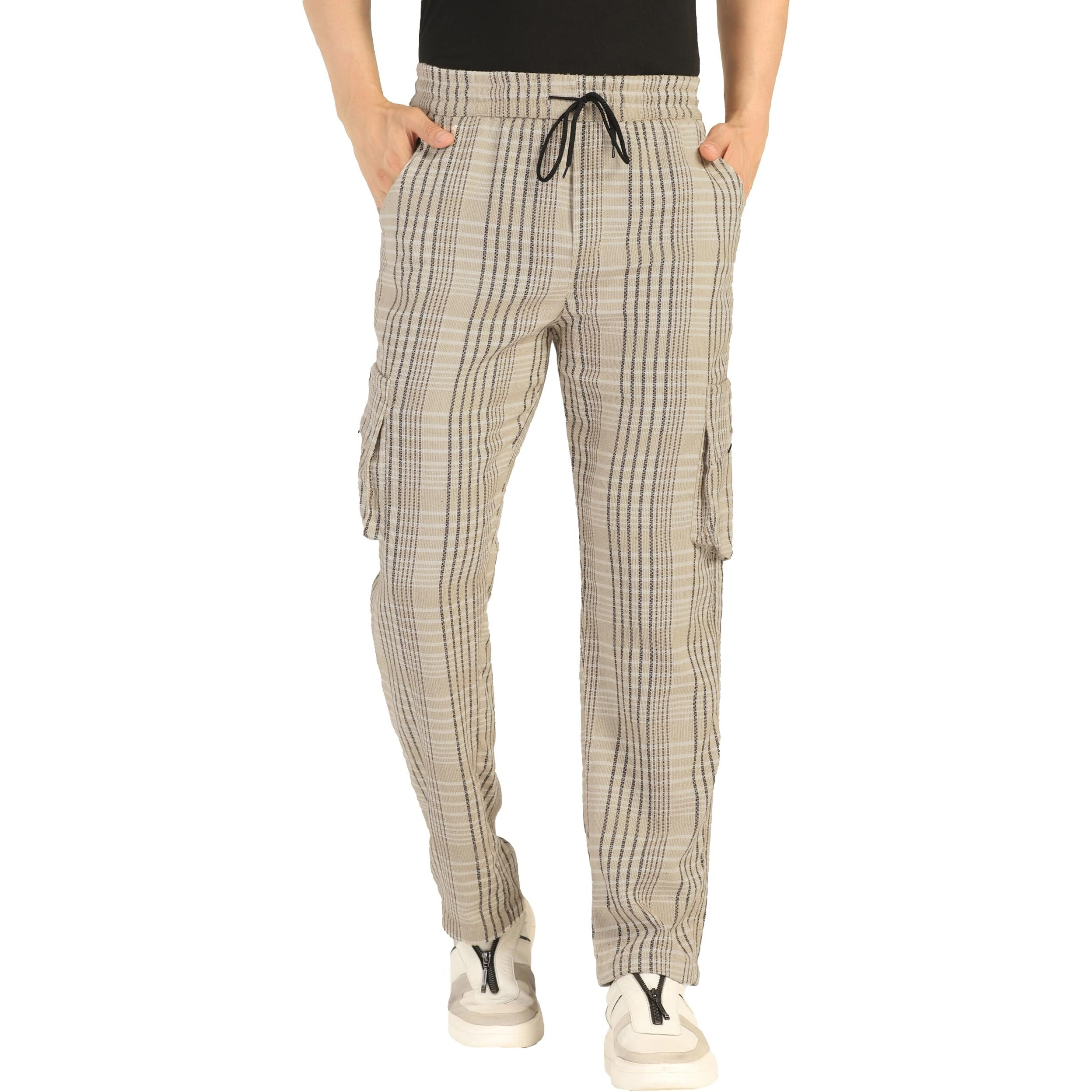 Toplot Men's Regular Casual Pants (Chex-Trouser-5208-Beige-36_Beige