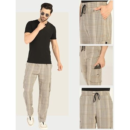 Toplot Men's Regular Casual Pants (Chex-Trouser-5208-Beige-36_Beige