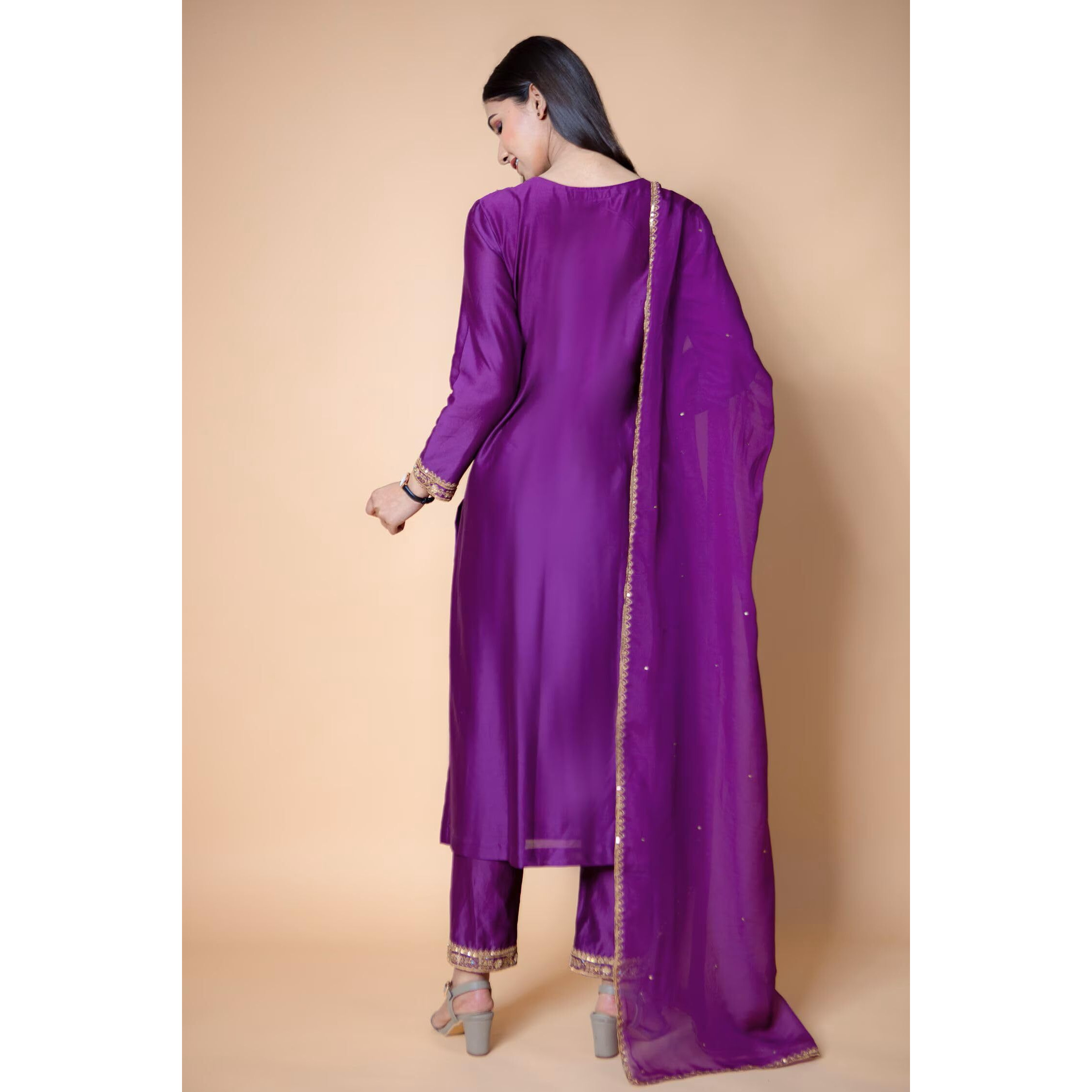 Gosriki Women's Rayon Blend Straight Embroidered Kurta With Pant & Dupatta (Anindita Begani-Gs_L_Begani_Large)