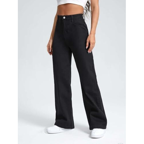 Toplot Jeans For Women || Women High Rise || Wide Leg Pants || Bell Bottom Jeans (Straight-Jeans-5204-Black-32)