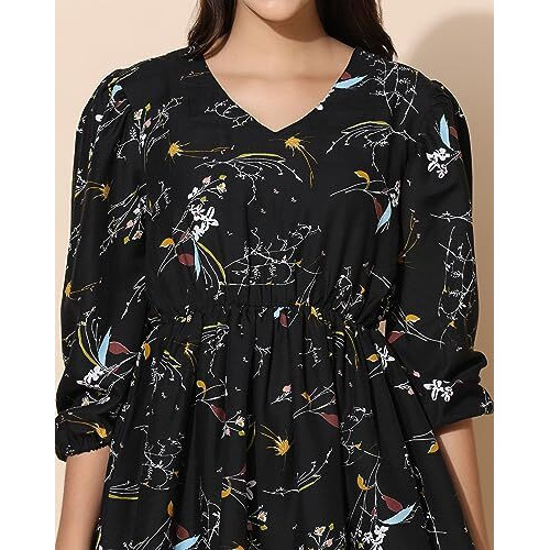 Toplot Co Ord Kurta Set For Women Printed Kurta With Pant (Tunic-Pant-5140-Black-L)