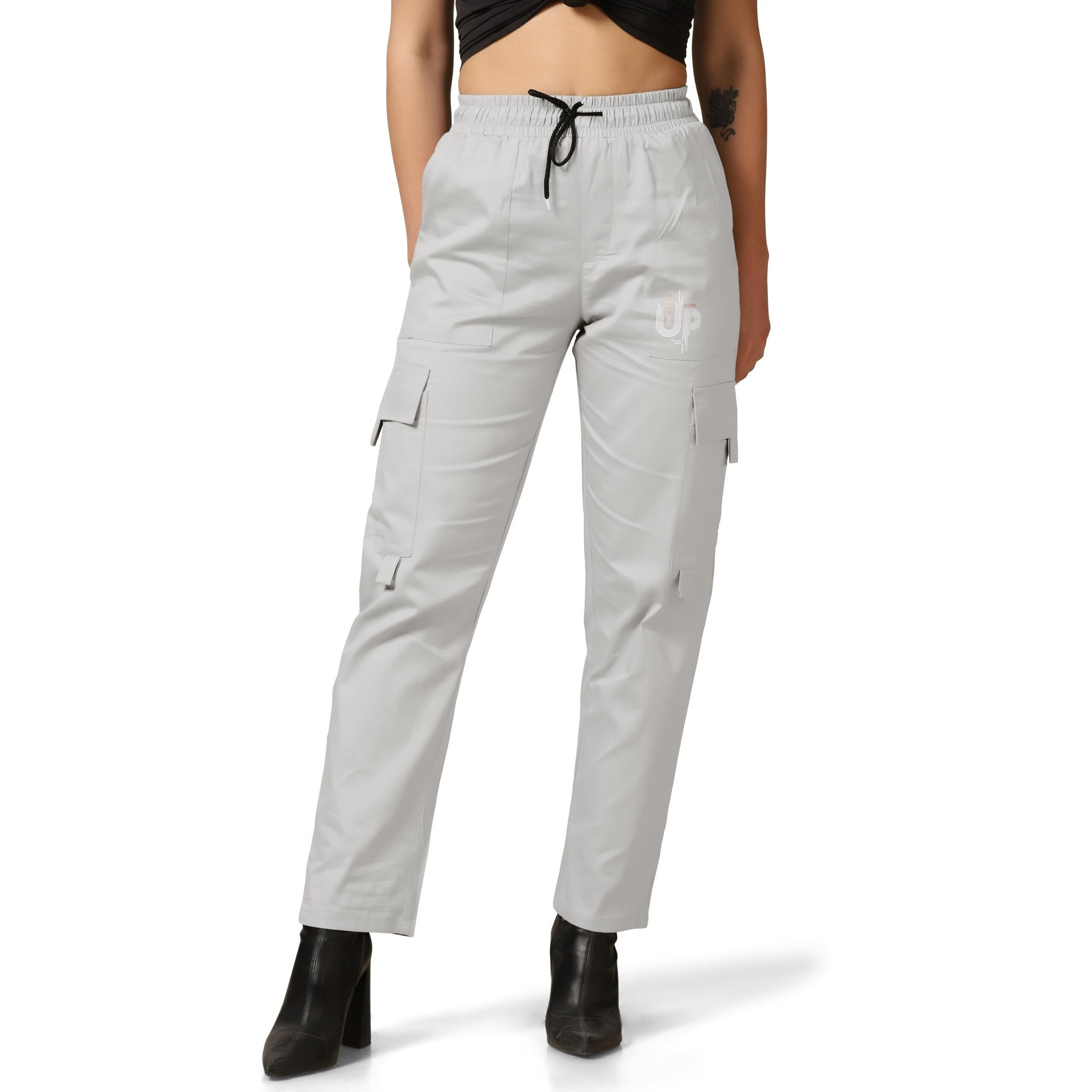 Toplot Cotton Multi-Pocket Cargo Pant For Women (Women-Up-Cargo-5178-Silver-40)