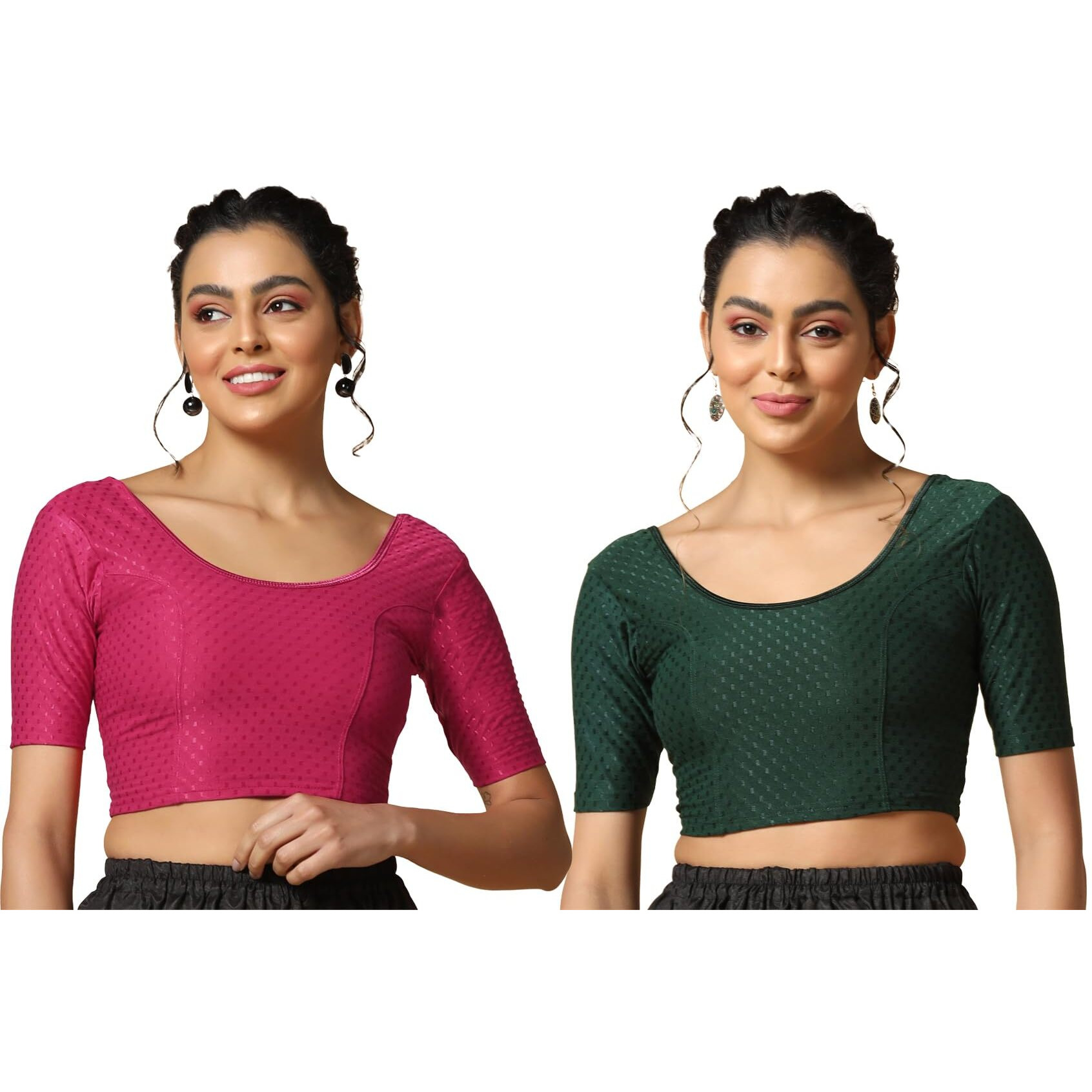 Toplot Cotton Blend Lycra Stretchable Readymade Blouses Pack Of 2 (Combo-5058-Gre-Rnp-38)