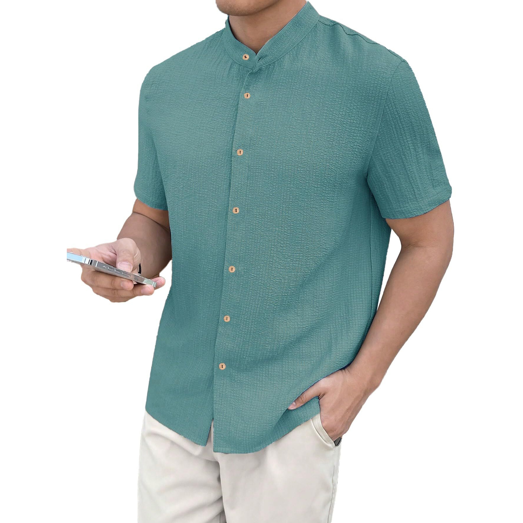 Toplot Men's Polyester Solid Regular Fit Shirt (Popcorn-Mandarin-5210-Aqua-Xxl_Aqua
