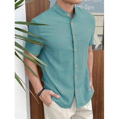 Toplot Men's Polyester Solid Regular Fit Shirt (Popcorn-Mandarin-5210-Aqua-Xxl_Aqua