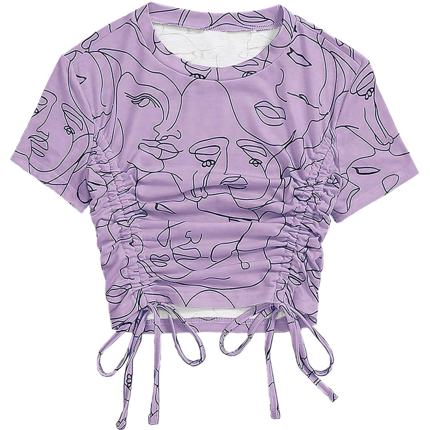 Toplot Printed Crop Top For Women With Short Sleeve (Crop-Top-5100-Purple-Xl)