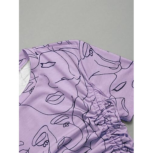 Toplot Printed Crop Top For Women With Short Sleeve (Crop-Top-5100-Purple-Xl)