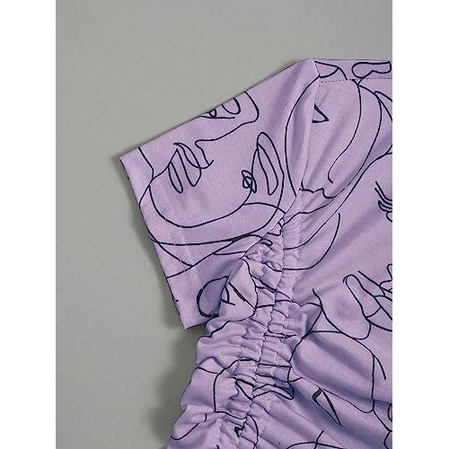 Toplot Printed Crop Top For Women With Short Sleeve (Crop-Top-5100-Purple-Xl)