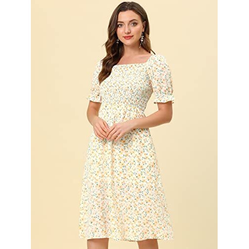 Toplot Dresses For Women Knee Length With Floral Print(Dress-5107-Lemon-Xl)