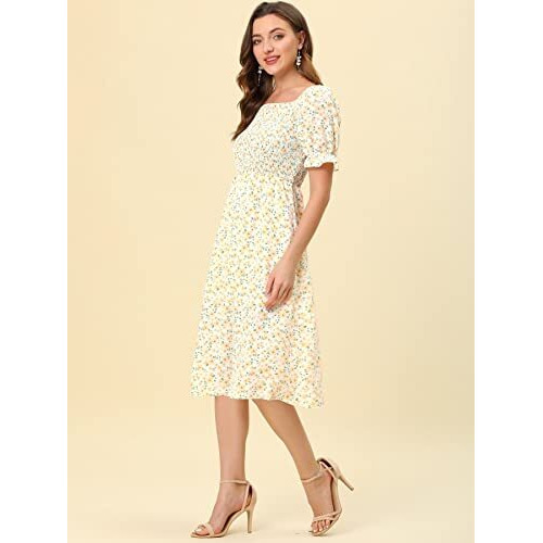 Toplot Dresses For Women Knee Length With Floral Print(Dress-5107-Lemon-Xl)