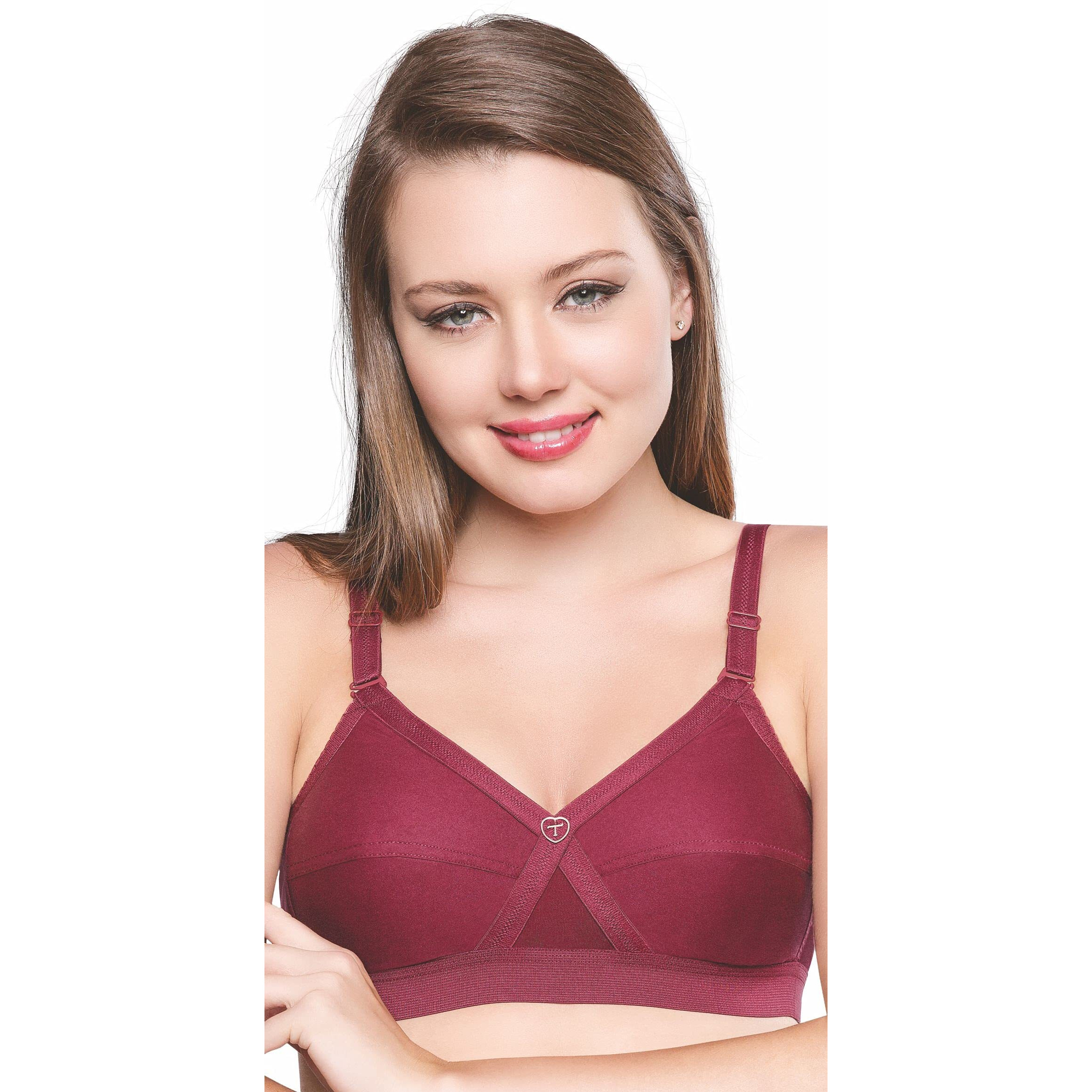 Trylo Women's Cotton T-Shirt Bra Women's Non-Wired Bra (Krutika Plain_Marun_38E)