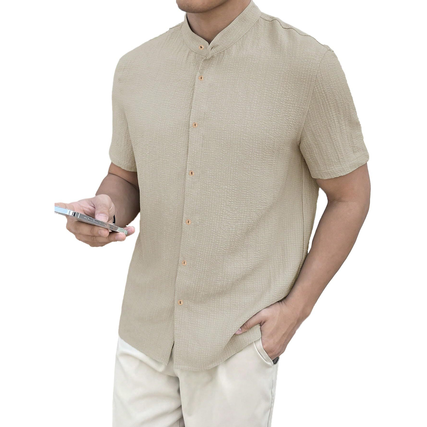 Toplot Men's Solid Regular Fit Shirt (Popcorn-Mandarin-5210-Cream-Xl_Cream