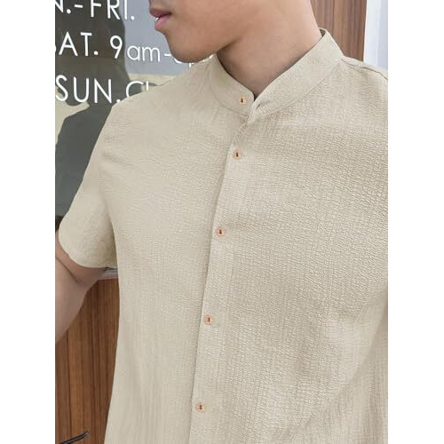 Toplot Men's Solid Regular Fit Shirt (Popcorn-Mandarin-5210-Cream-Xl_Cream