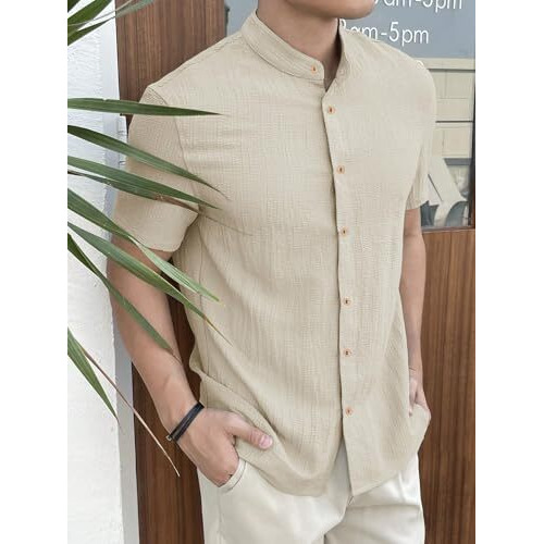 Toplot Men's Solid Regular Fit Shirt (Popcorn-Mandarin-5210-Cream-Xl_Cream
