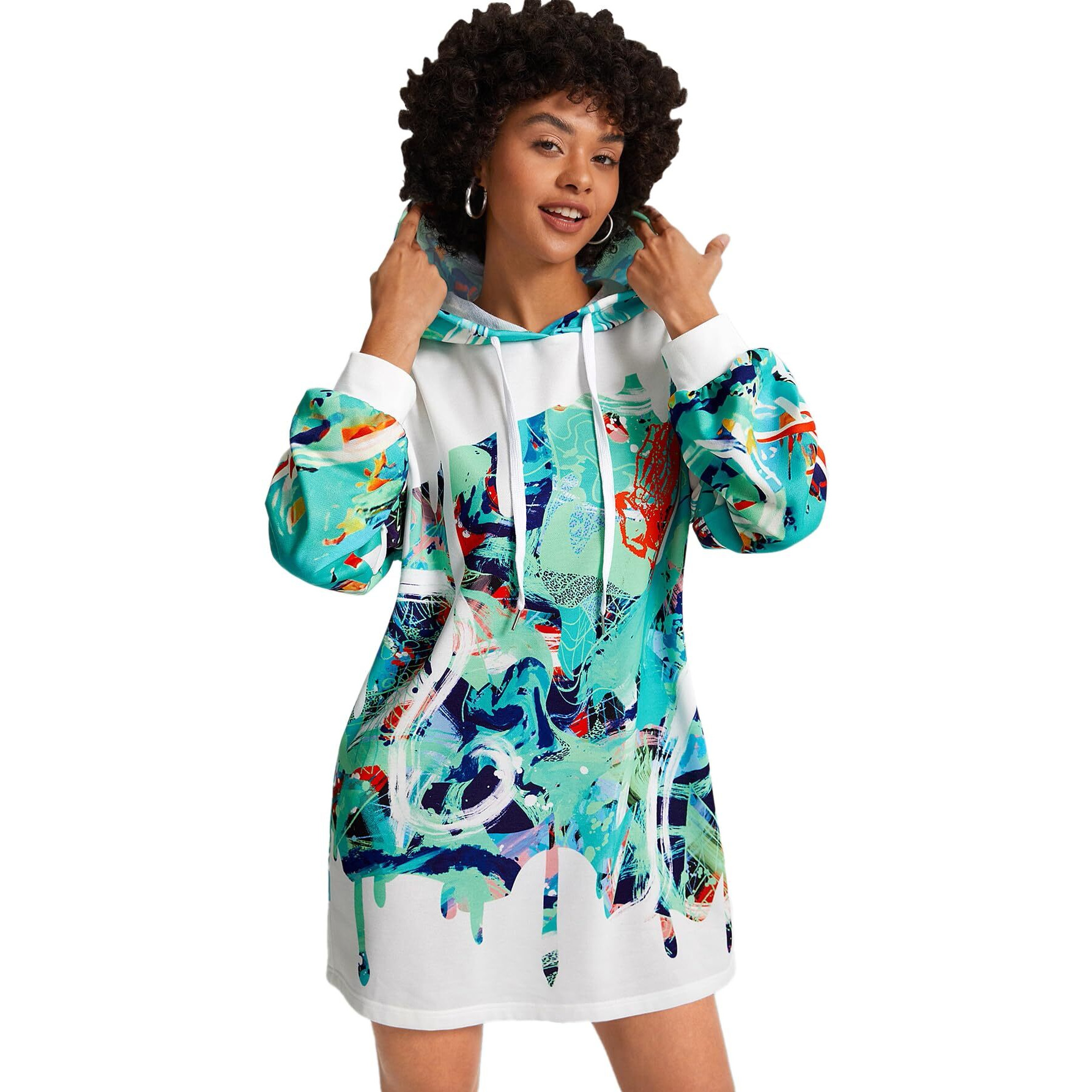 Toplot Women's Woolen Long Typographic Printed White Hoodie With Hooded Neck (T-Hoodie-5051-Rama-M)
