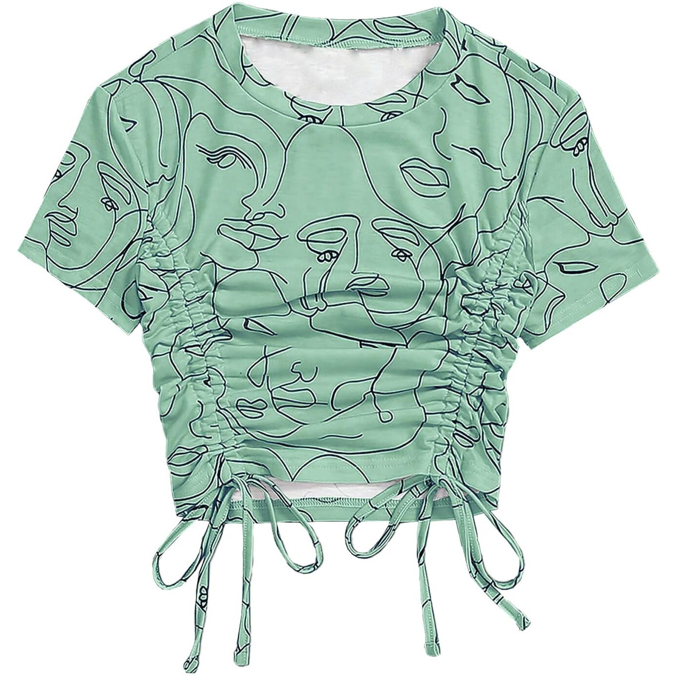 Toplot Printed Crop Top For Women With Short Sleeve (Crop-Top-5100-Green-L)