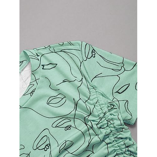 Toplot Printed Crop Top For Women With Short Sleeve (Crop-Top-5100-Green-L)