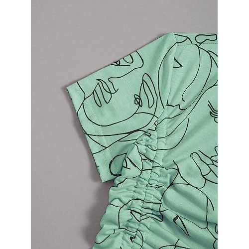 Toplot Printed Crop Top For Women With Short Sleeve (Crop-Top-5100-Green-L)