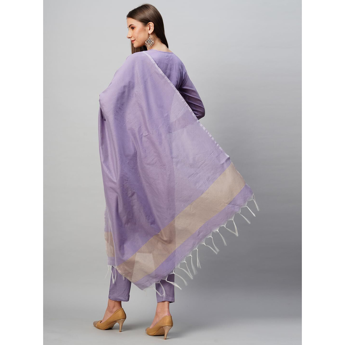 Gosriki Women's Cotton Blend Printed Straight Kurta With Pant & Dupatta (Date-Purple-Nw-Gs_Xxl_Purple_Xx-Large)