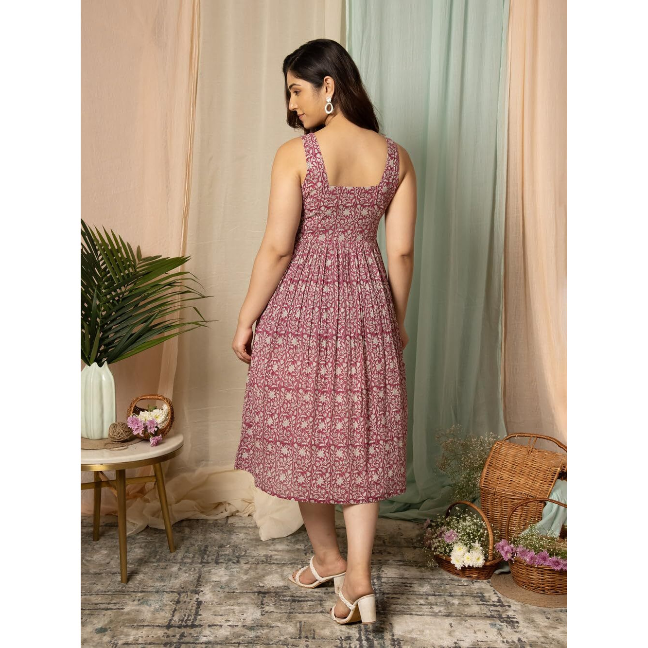 Gosriki Women's Cotton Blend A-Line Printed Dress (Vk11 Red-Nw-Gs_M_Red_Medium)
