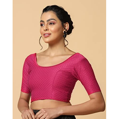 Toplot Cotton Blend Lycra Stretchable Round Neck Blouses For Women Readymade (Blouse-5058-Rani Pink-40)