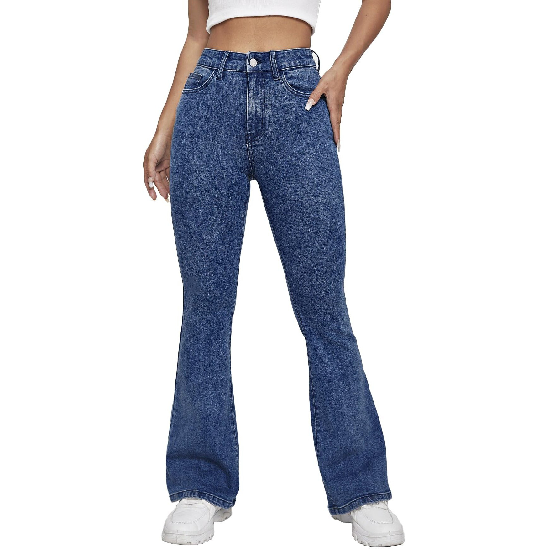 Toplot High Waist Flare Leg Jeans (Jeans-5155-Blue-32)