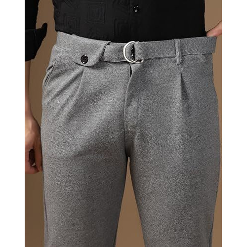 Toplot Men's Regular Casual Pants (Belt-Trouser-5173-Silver-30) Light Grey
