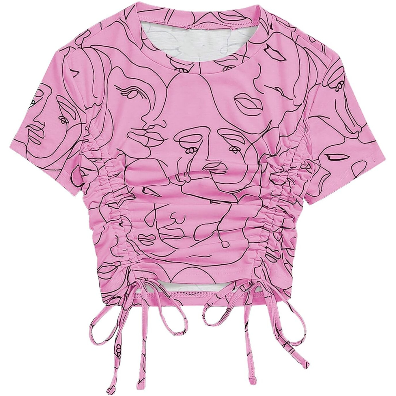 Toplot Printed Crop Top For Women With Short Sleeve (Crop-Top-5100-Pink-L)