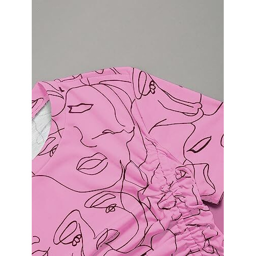 Toplot Printed Crop Top For Women With Short Sleeve (Crop-Top-5100-Pink-L)