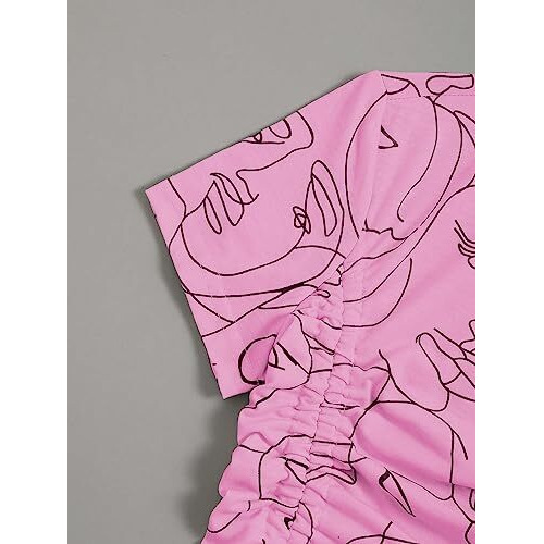 Toplot Printed Crop Top For Women With Short Sleeve (Crop-Top-5100-Pink-L)