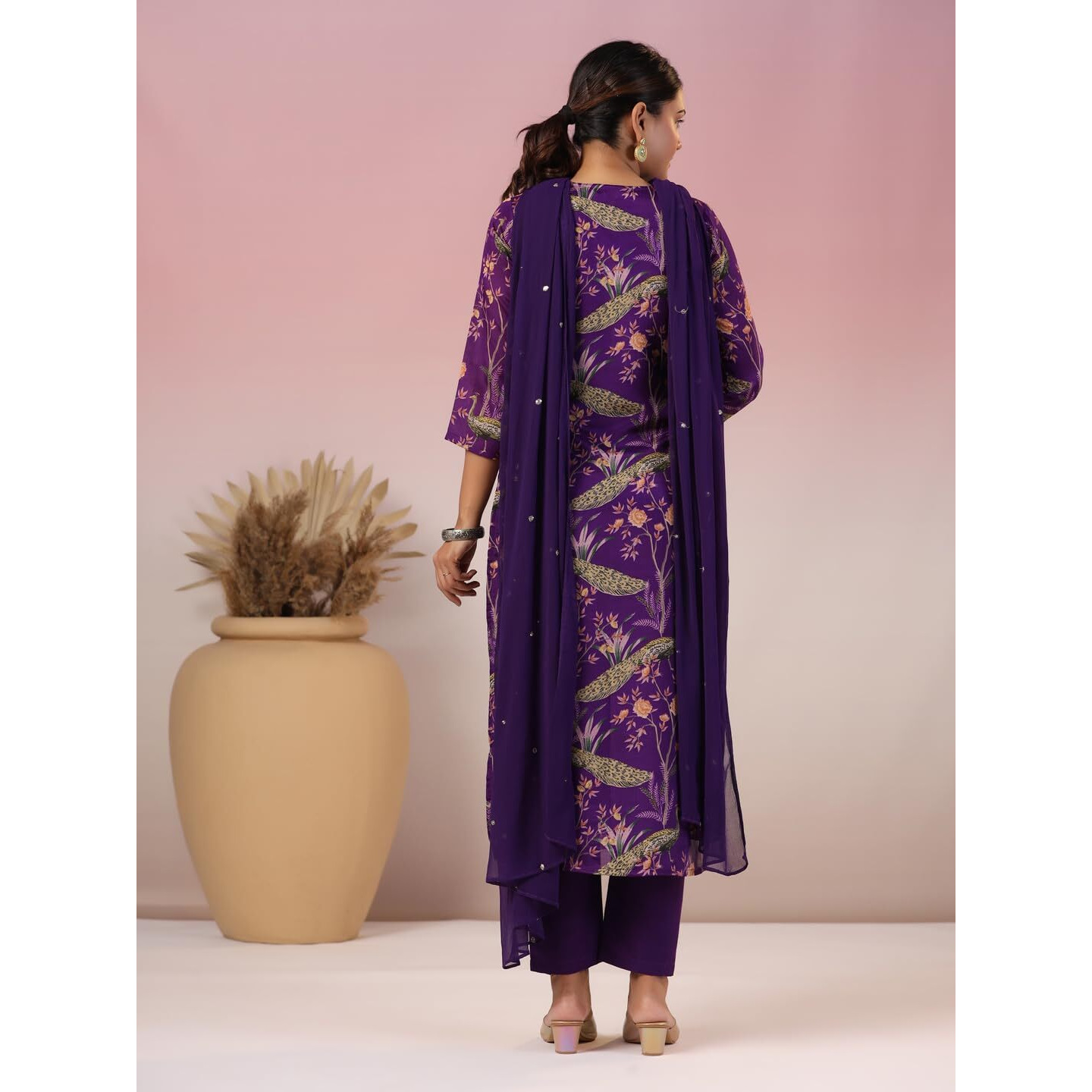 Gosriki Women's Rayon Blend Printed Straight Kurta With Pant & Dupatta (Geto Blue-Nw-Gs_M_Blue_Medium)