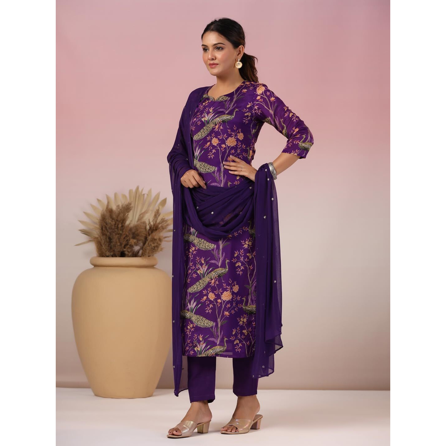 Gosriki Women's Rayon Blend Printed Straight Kurta With Pant & Dupatta (Geto Blue-Nw-Gs_M_Blue_Medium)