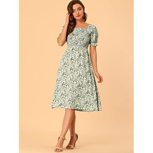 Toplot Dresses For Women Knee Length With Floral Print(Dress-5107-Grey-S)