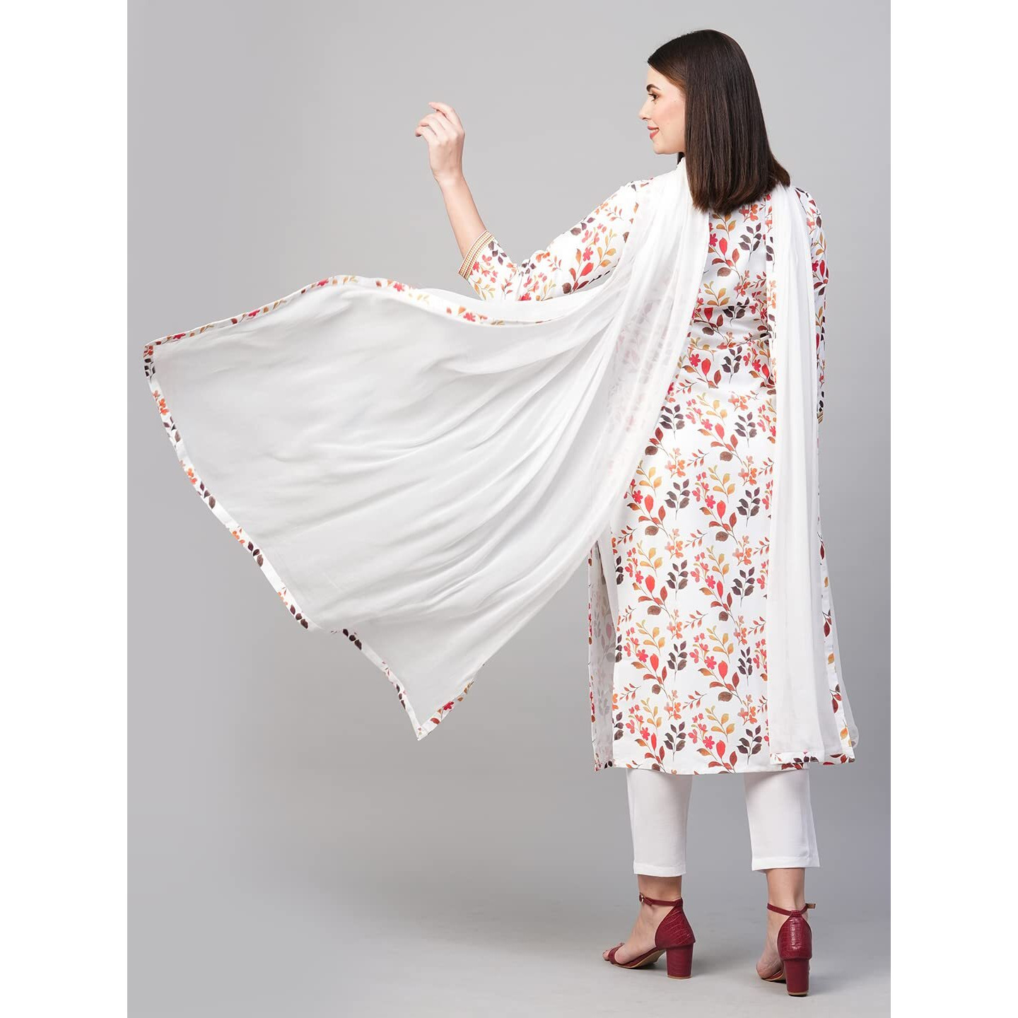Gosriki Women's Cotton Blend Printed Kurta And Pant With Dupatta Set (Kaleping-White_S-Gs_White_Small)